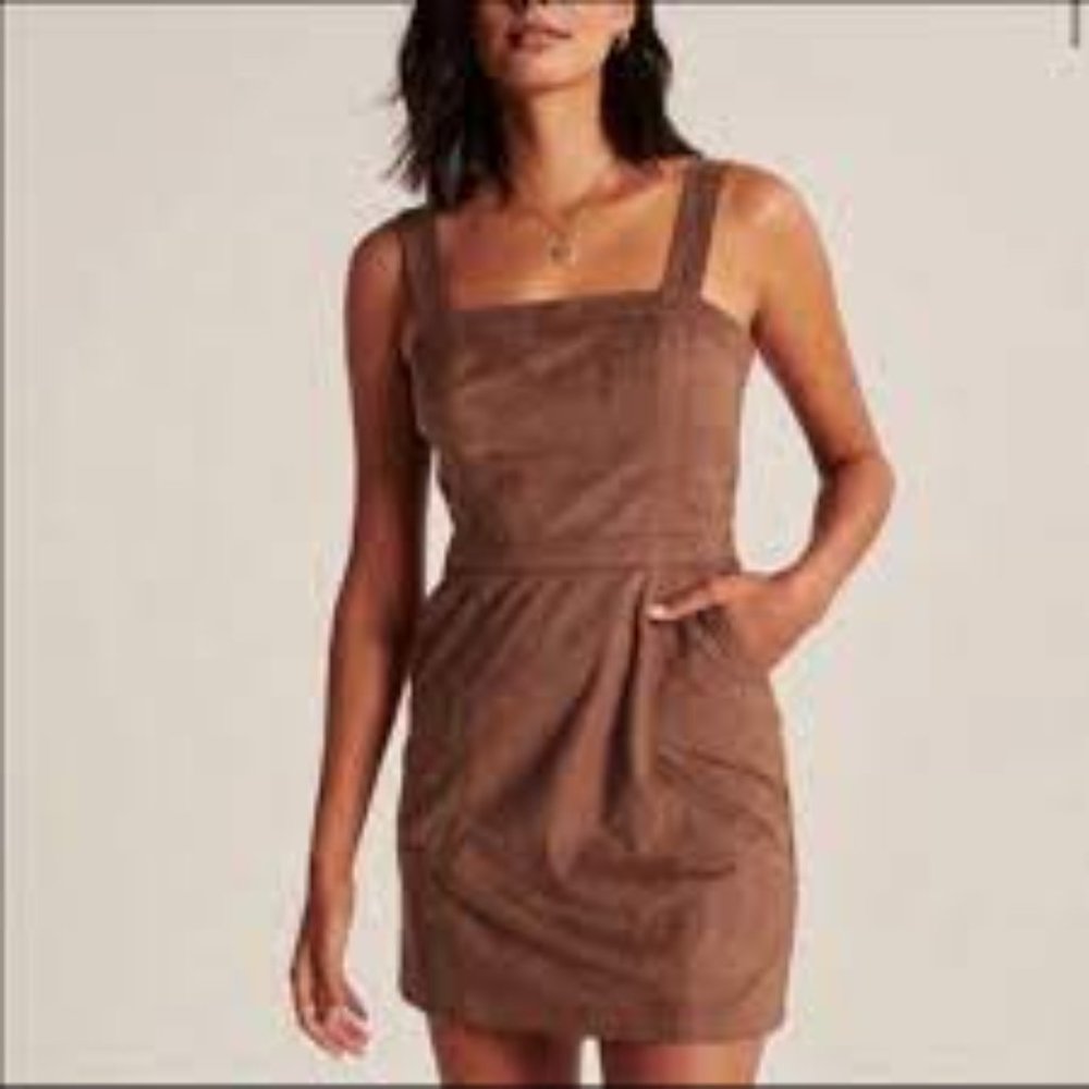 Abercrombie & Fitch light brown vegan suede pinafore dress